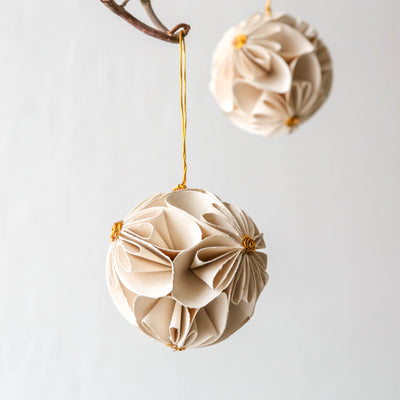 White & Gold Paper Flower Ball Ornaments - Pack of 2