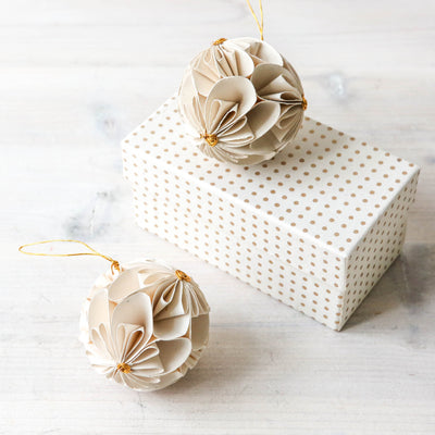 White & Gold Paper Flower Ball Ornaments - Pack of 2