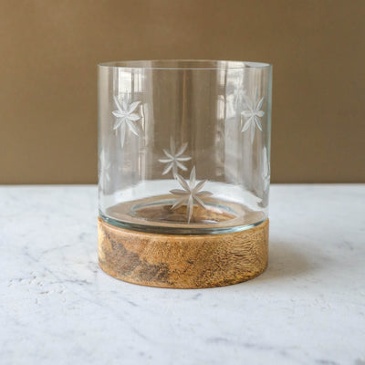 Etched Star Lantern on Wooden Base