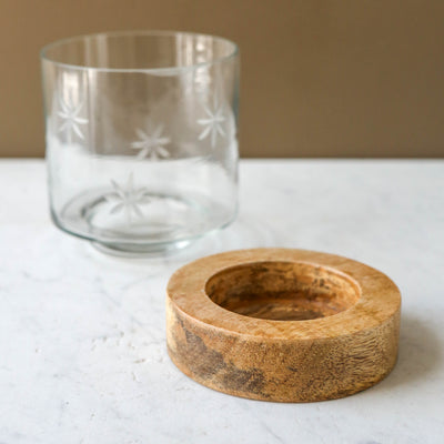 Etched Star Lantern on Wooden Base