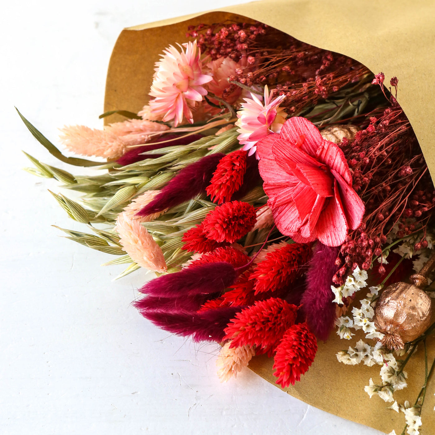 Small Festive Dried Flower Bouquet - Red