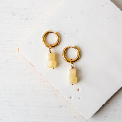 Gemstone Block Chunky Hoop Earrings - Nude