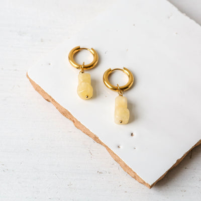 Gemstone Block Chunky Hoop Earrings - Nude