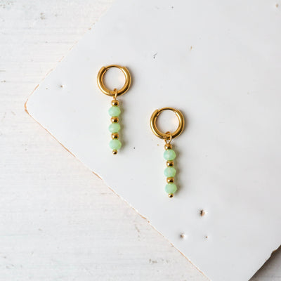 Faceted Bead Hoop Earrings - Mint