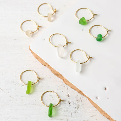 Sea Glass & Gold Small Hoop Earrings