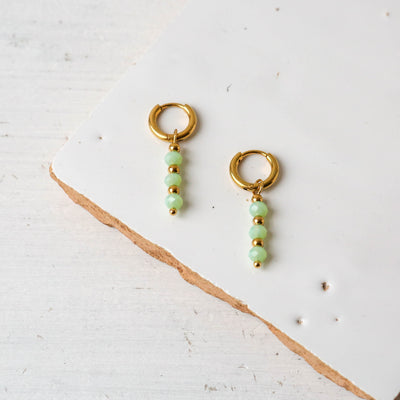Faceted Bead Hoop Earrings - Mint