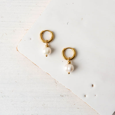 Freshwater Pearl Hoop Earrings - Gold