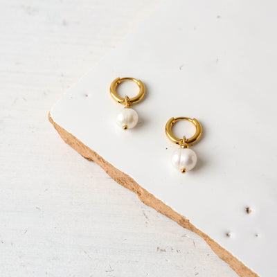 Freshwater Pearl Hoop Earrings - Gold