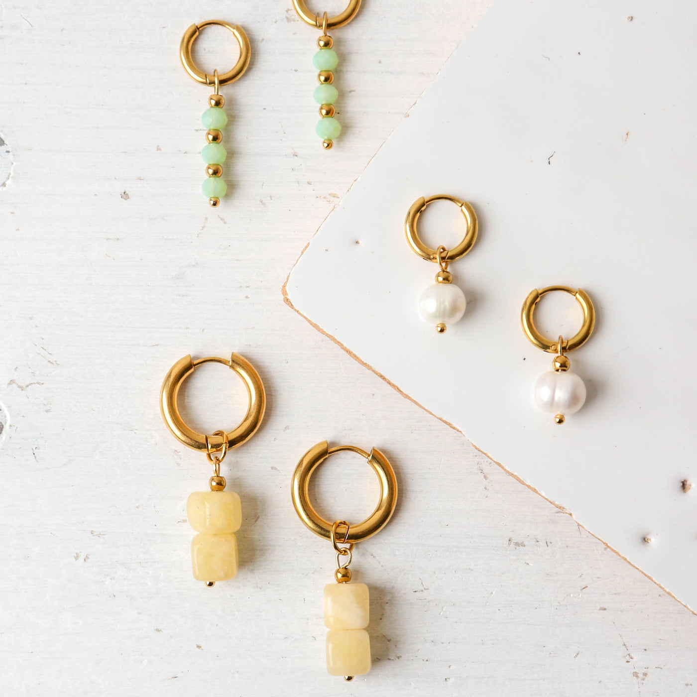 Faceted Bead Hoop Earrings - Mint