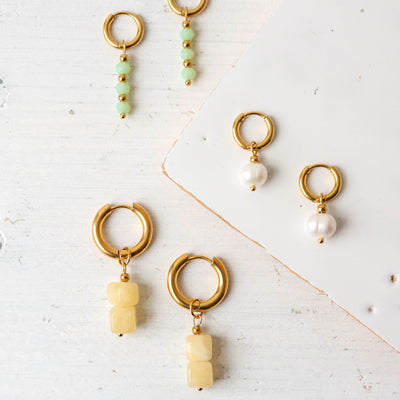 Faceted Bead Hoop Earrings - Mint