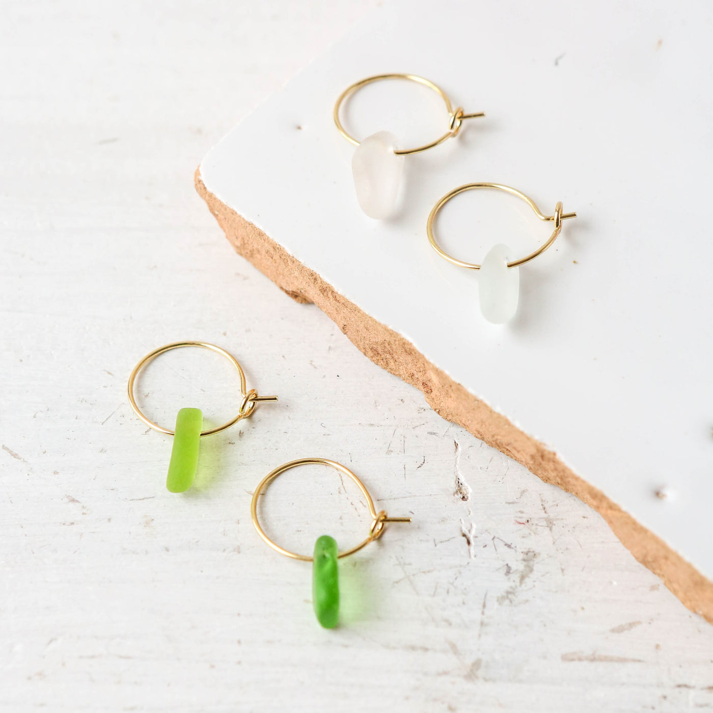 Sea Glass & Gold Small Hoop Earrings