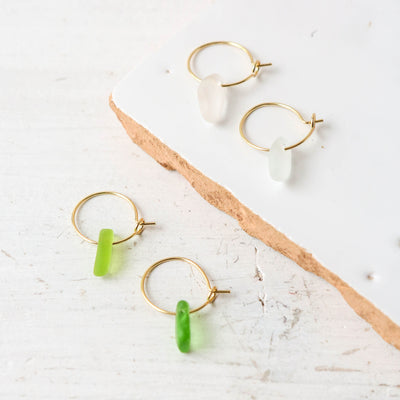 Sea Glass & Gold Small Hoop Earrings
