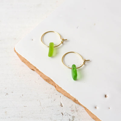 Sea Glass & Gold Small Hoop Earrings