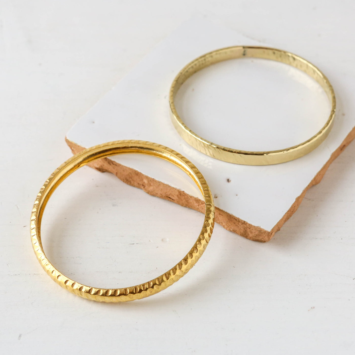 Domed Hammered Brass Bangle