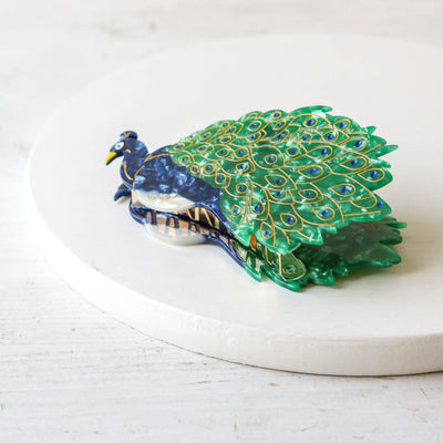 Hand Painted Cellulose Hair Claw - Peacock