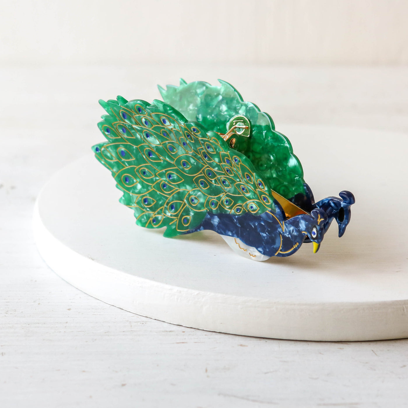 Hand Painted Cellulose Hair Claw - Peacock