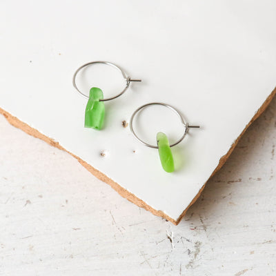 Sea Glass & Silver Small Hoop Earrings