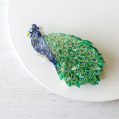 Hand Painted Cellulose Hair Claw - Peacock