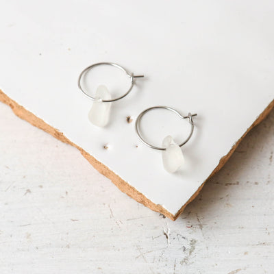 Sea Glass & Silver Small Hoop Earrings