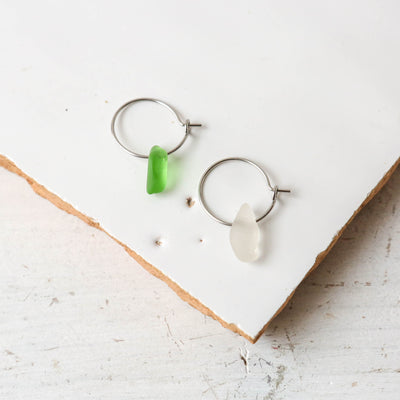 Sea Glass & Silver Small Hoop Earrings