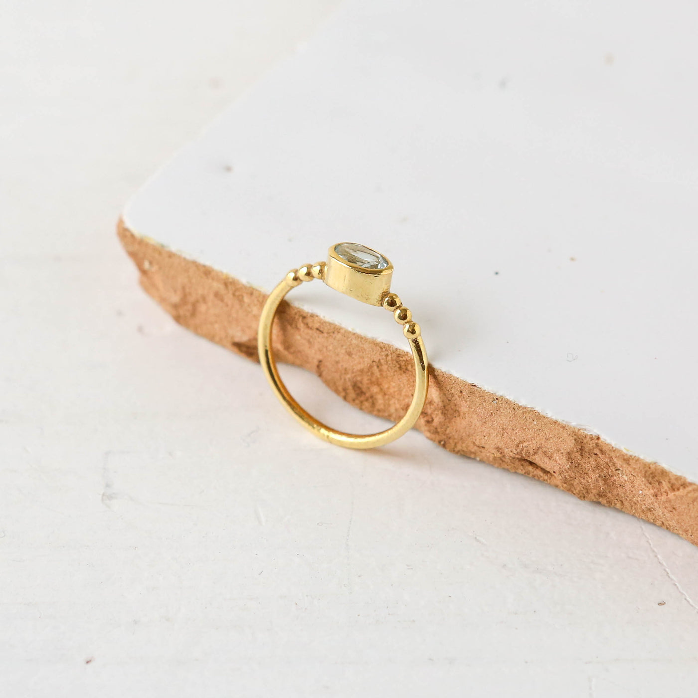 Brass Stacking Ring with Aquamarine Stone
