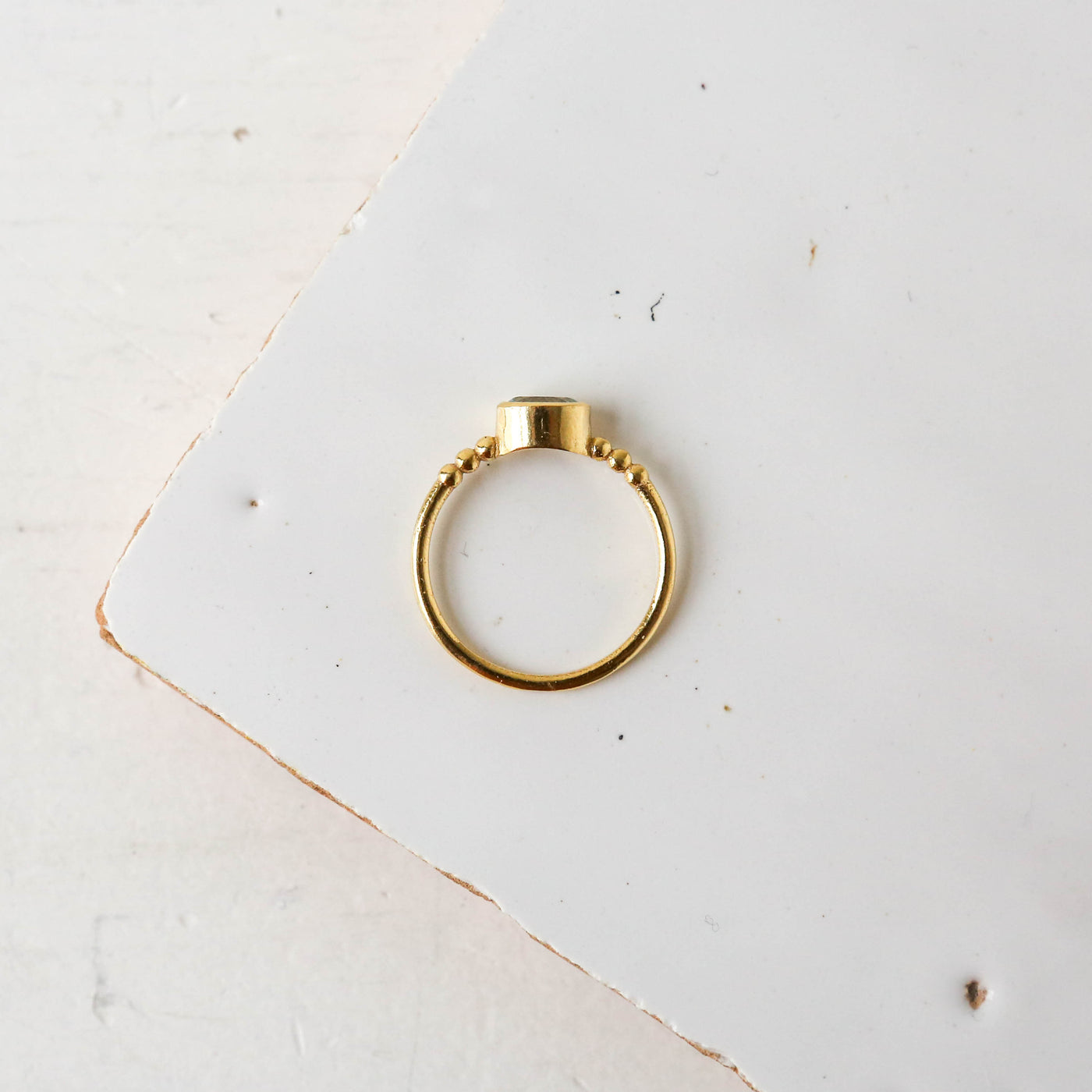 Brass Stacking Ring with Aquamarine Stone