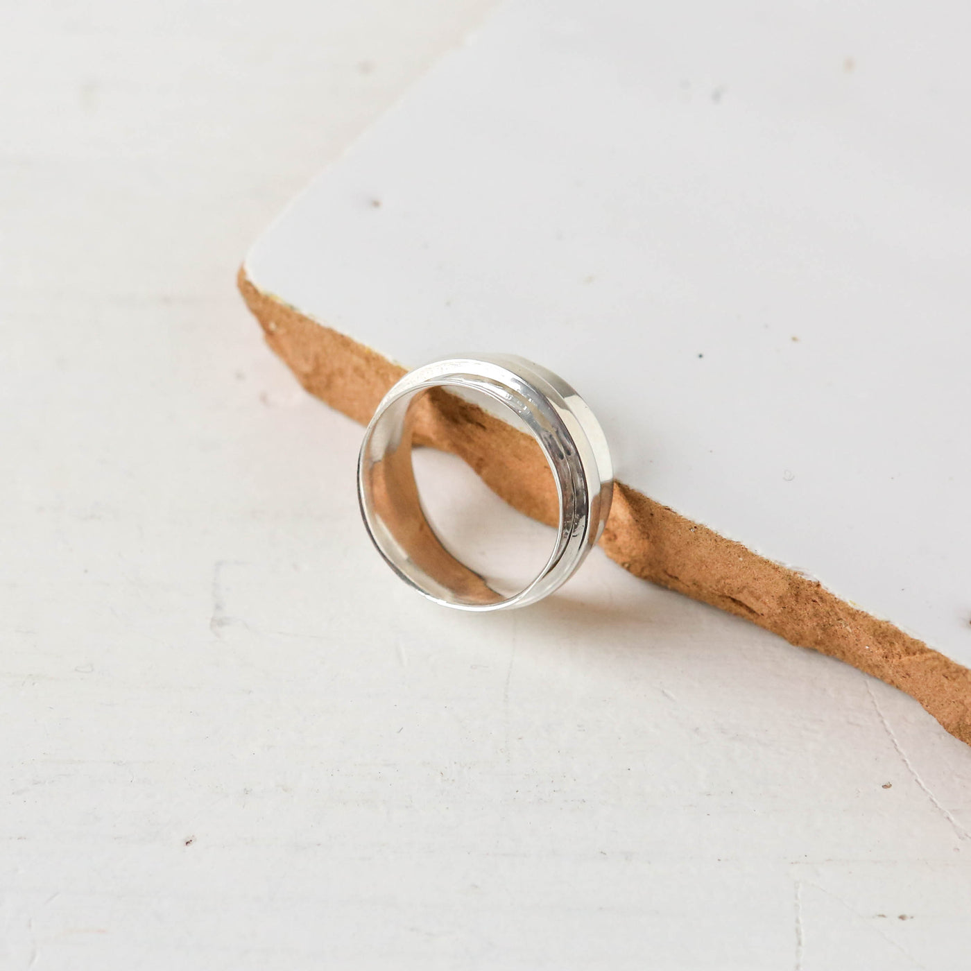 Wide Silver Hammered Spinning Ring