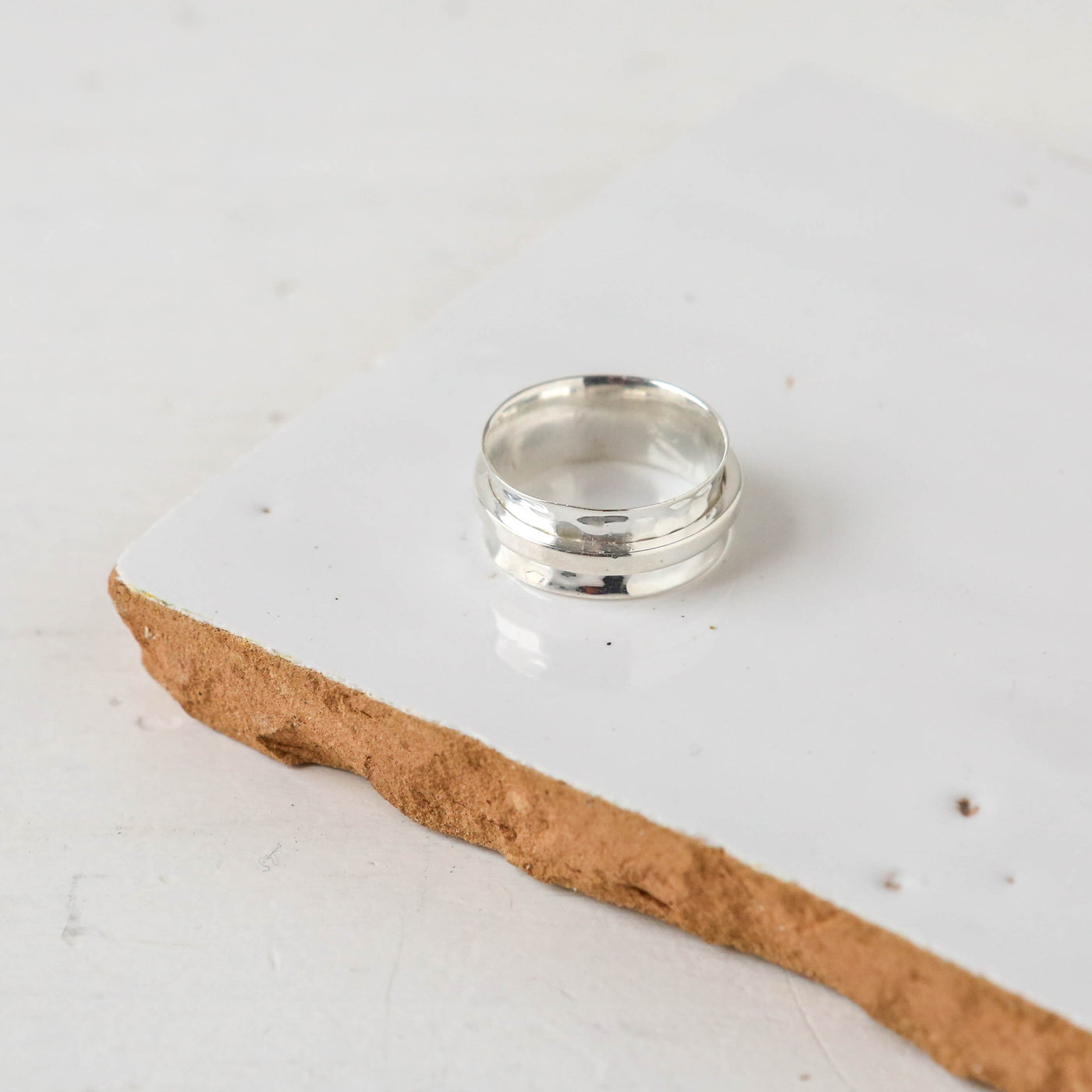 Wide Silver Hammered Spinning Ring