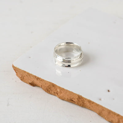 Wide Silver Hammered Spinning Ring