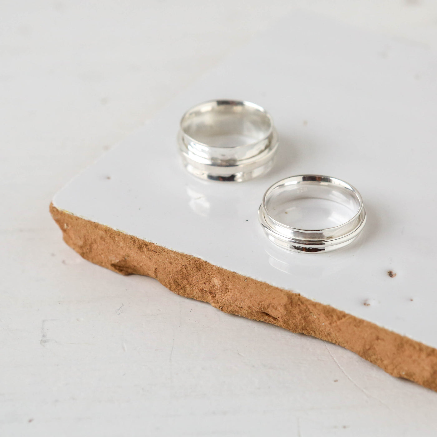 Wide Silver Hammered Spinning Ring