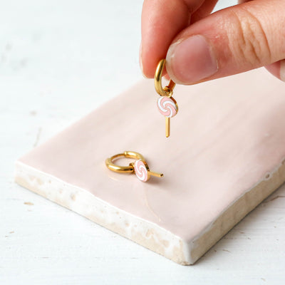 Enamel Charm Hoop Earrings - Lollipop