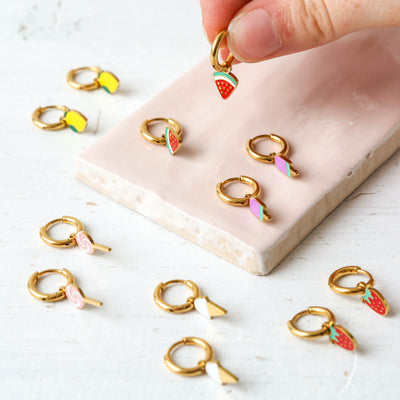 Enamel Charm Hoop Earrings - Ice Cream
