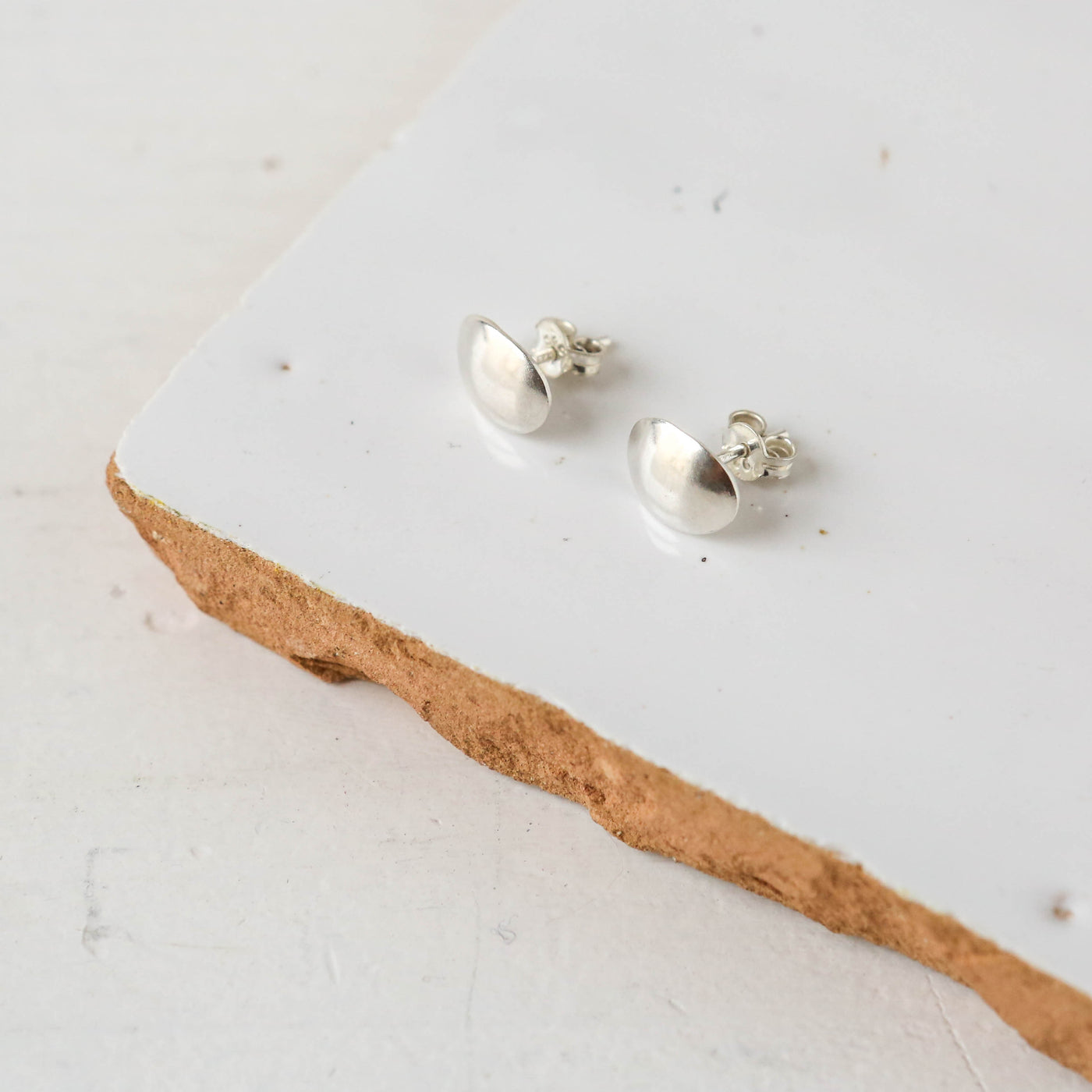 Organic Oval Disc Stud Earrings