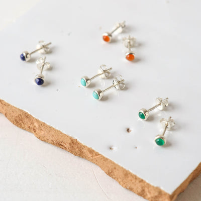 Tiny Silver Pebble Stud Earrings
