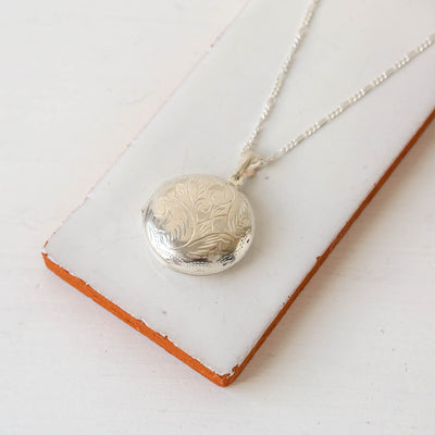 Large Vintage Silver Locket - Round Swirl B
