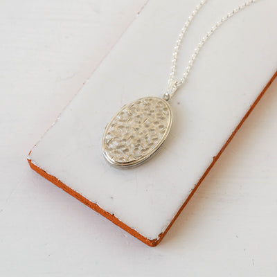 Large Vintage Silver Locket - Oval Abstract Design
