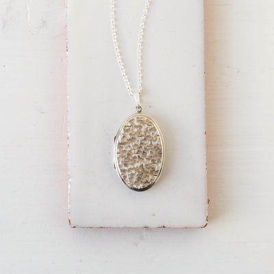 Large Vintage Silver Locket - Oval Abstract Design