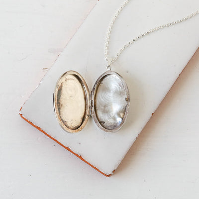 Large Vintage Silver Locket - Oval Abstract Design