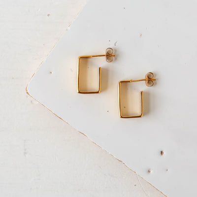 Rectangular Brass Hoop Earrings