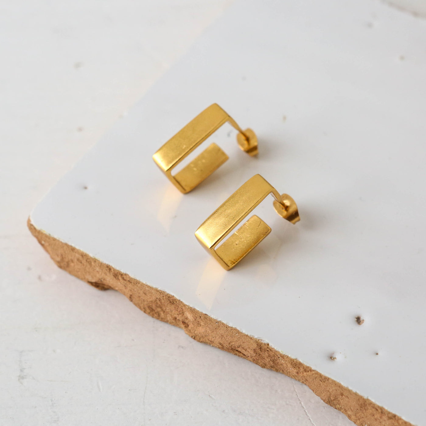 Rectangular Brass Hoop Earrings