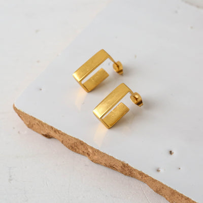 Rectangular Brass Hoop Earrings