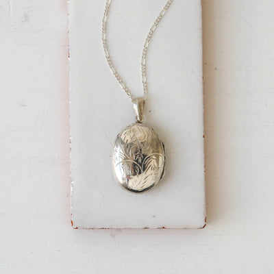 Large Vintage Silver Locket - Oval Swirl
