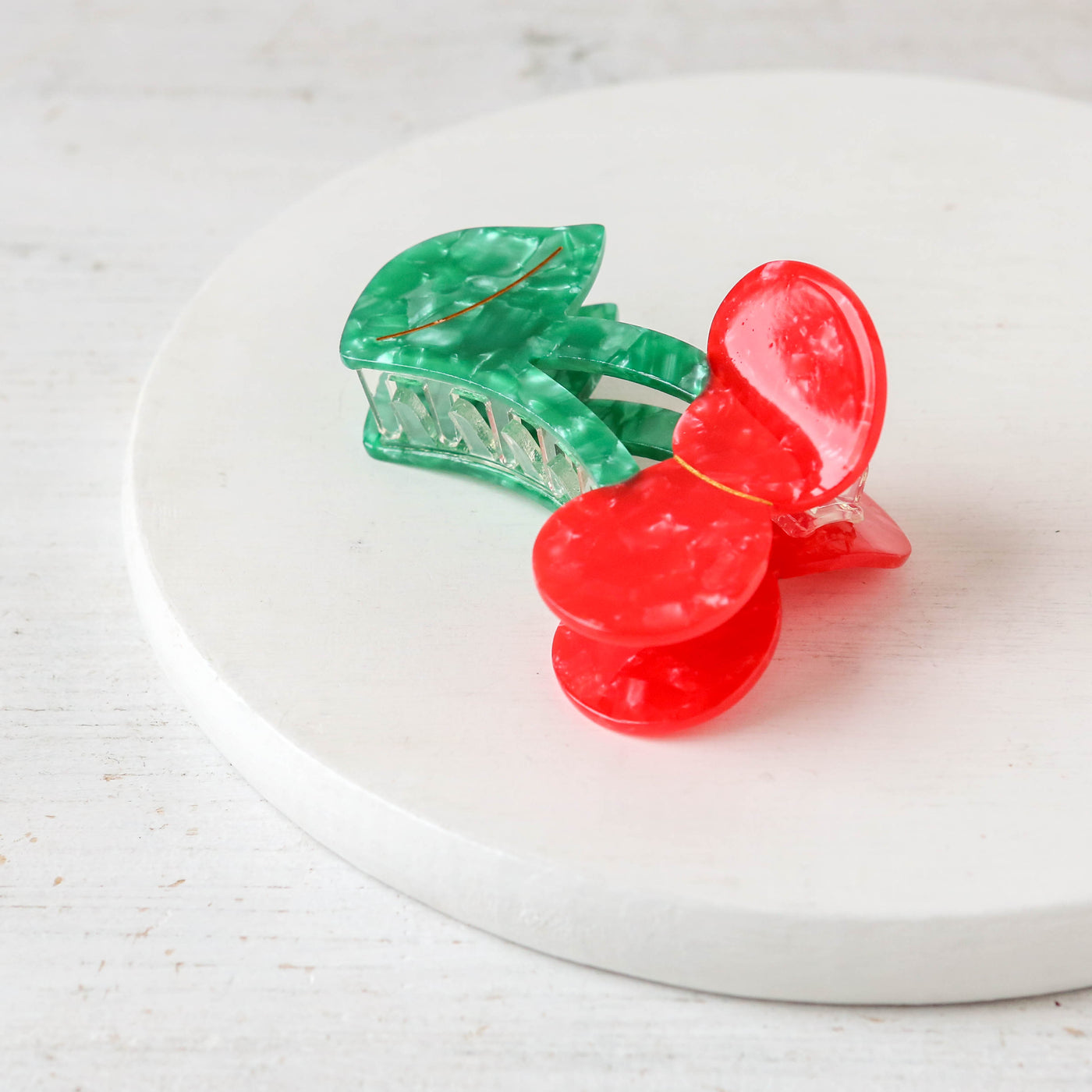 Hand Painted Cellulose Hair Claw - Cherry Fruit