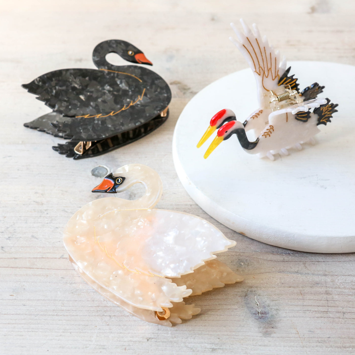 Hand Painted Cellulose Hair Claw - Crane