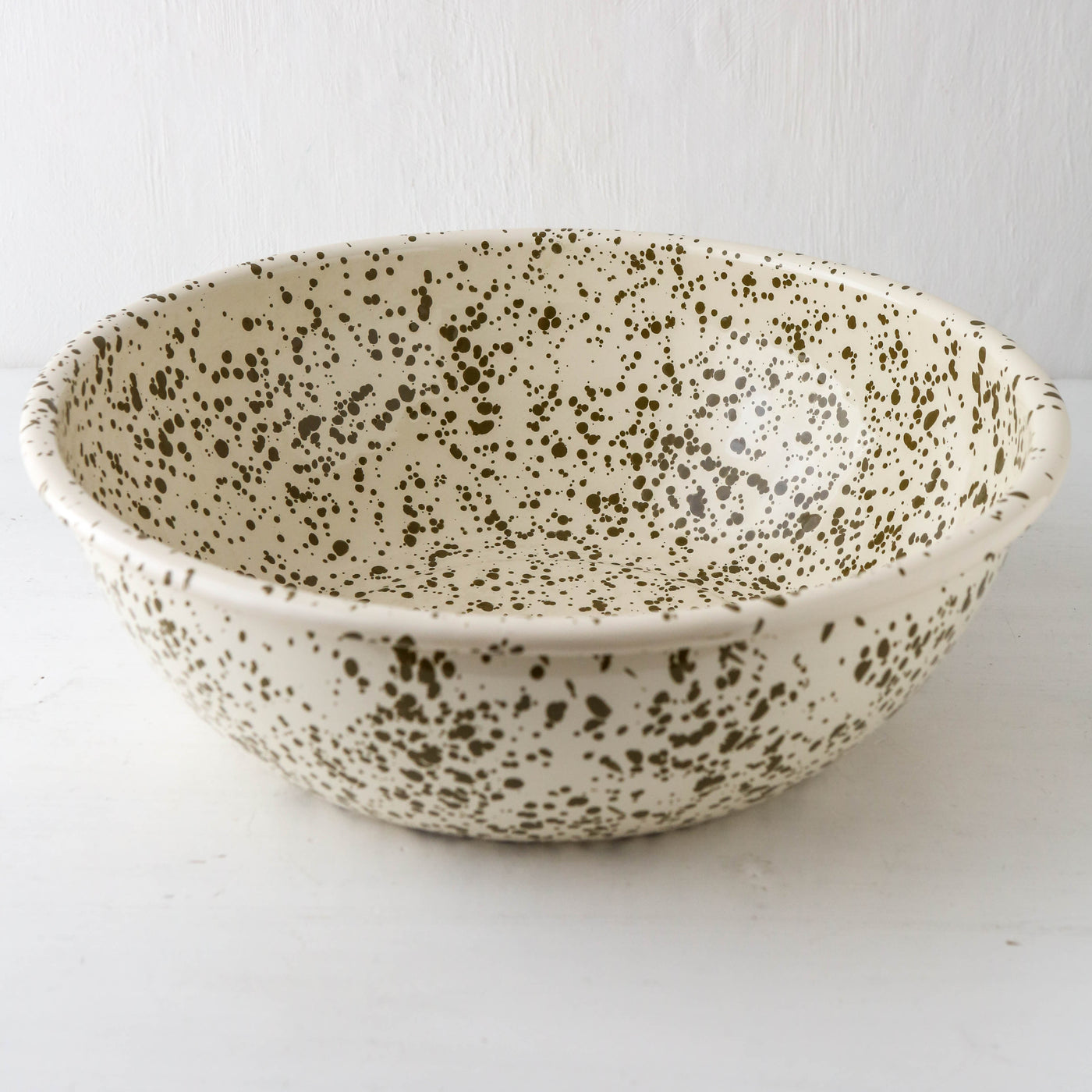 Splatterware Enamel Basin Bowl - Olive Green