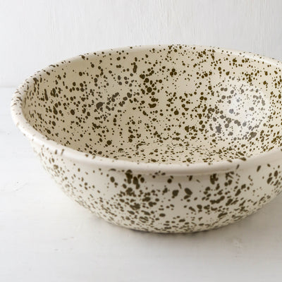 Splatterware Enamel Basin Bowl - Olive Green
