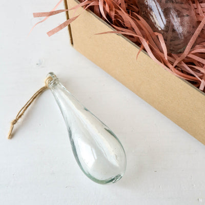 12cm Drop Hand Blown Glass Bauble - Clear