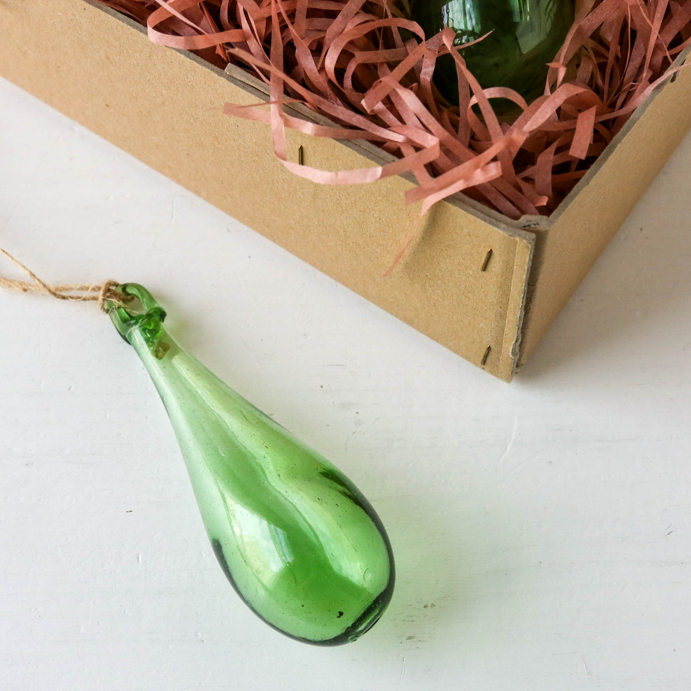 12cm Drop Hand Blown Glass Bauble - Green