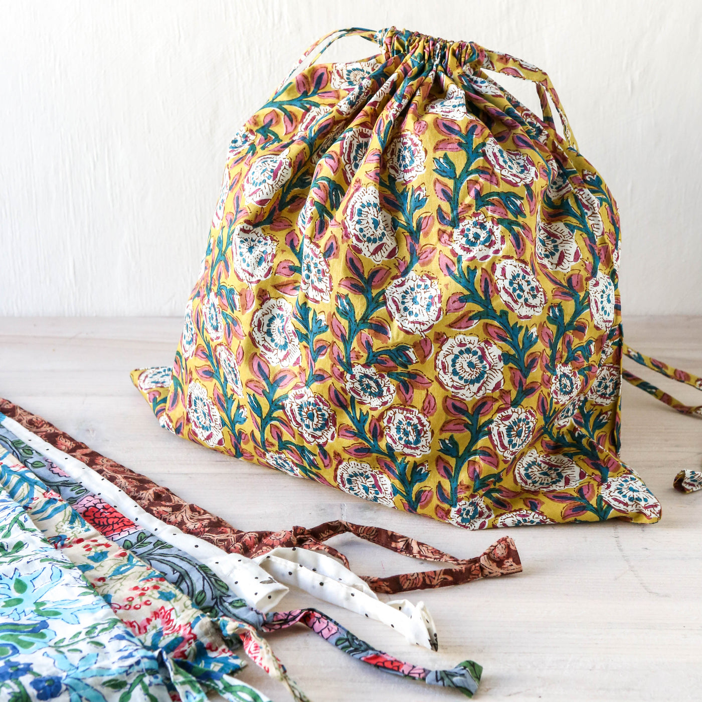 Printed drawstring backpack sale