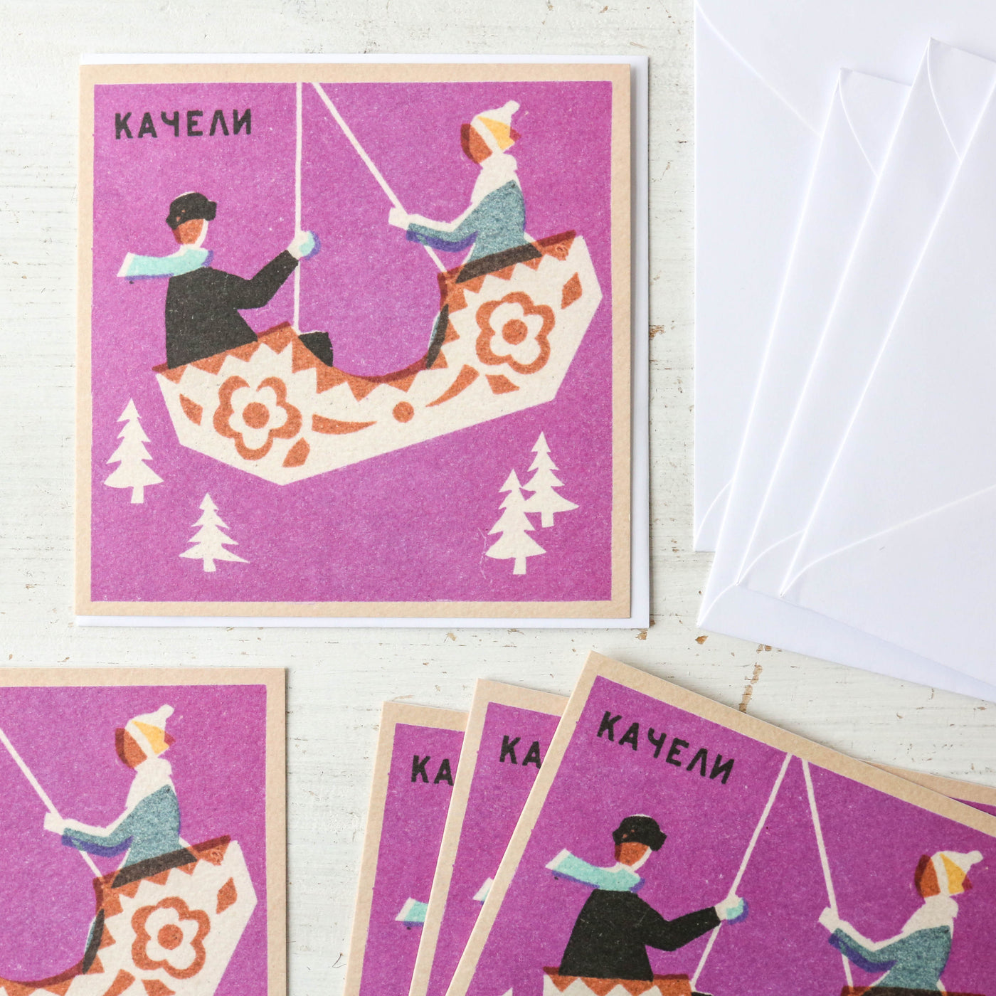'Winter Swing' Vintage Matchbox Card Pack of 5